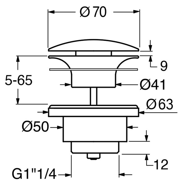 GSI, evacuare chiuveta GSI 5/4", neînchide, grosime 5-65 mm, capac ceramic, alb lucios, PVC11
