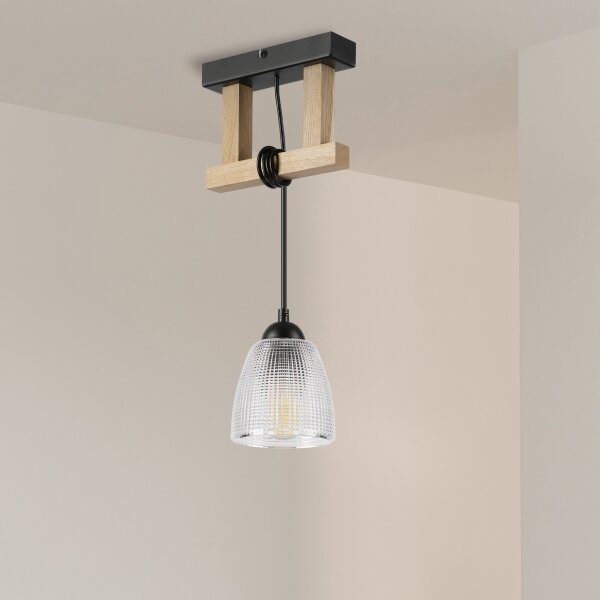 Pendul pe cablu LEANDRA 1xE27/15W/230V stejar/negru