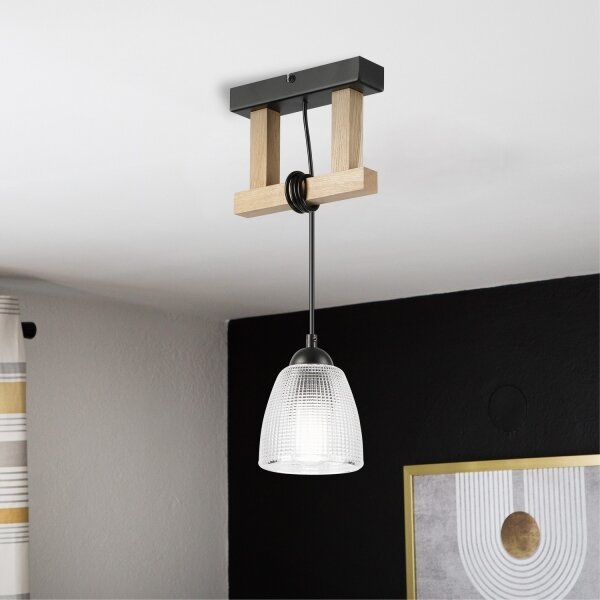 Pendul pe cablu LEANDRA 1xE27/15W/230V stejar/negru