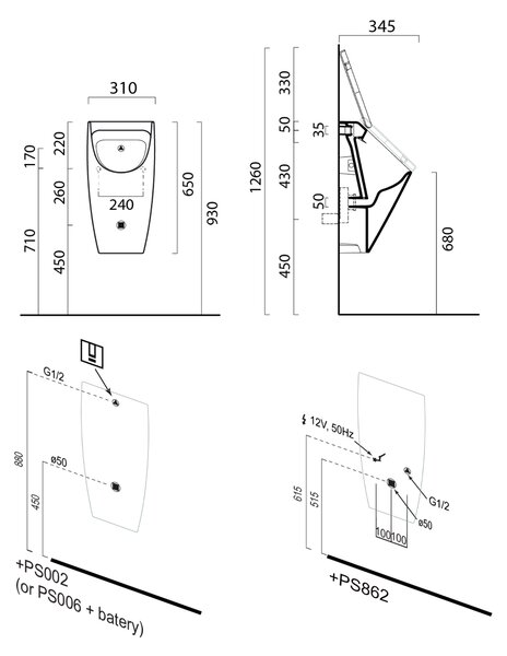 GSI GSI, pisoar SAND cu orificii pentru capac, ExtraGlaze alb, 909811