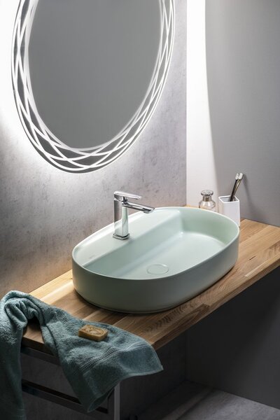 Isvea Isvea, chiuveta blat ceramica INFINITY OVAL, 60x40 cm, verde mat Menta, 10NF65060-2T