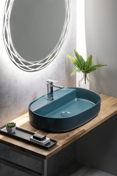 Isvea Isvea, chiuveta blat ceramica INFINITY OVAL, 60x40 cm, verde mat Petrol, 10NF65060-2P