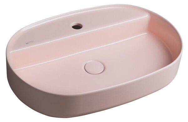 Isvea Isvea, Chiuveta blat ceramica INFINITY OVAL, 60x40 cm, roz somon mat, 10NF65060-2S