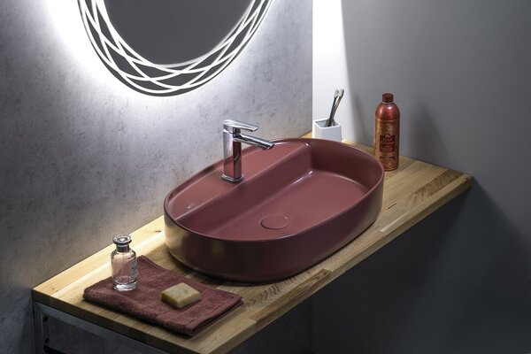 Isvea Isvea, Chiuvetă de blat din ceramică INFINITY OVAL, 60x40 cm, roșu maro mat, 10NF65060-2R