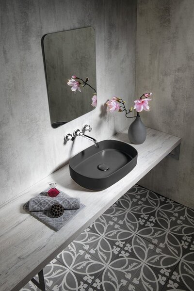Isvea Isvea, chiuveta blat ceramica INFINITY OVAL, 55x36cm, antracit, 10NF65055-2C