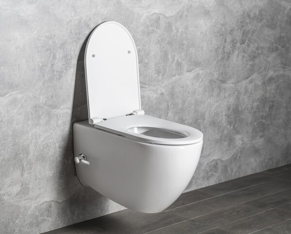 Isvea Isvea, vas WC suspendat INFINITY Rimless, robinet integrat si spray bideu 36,5x53 cm, alb, 10NFS1001I