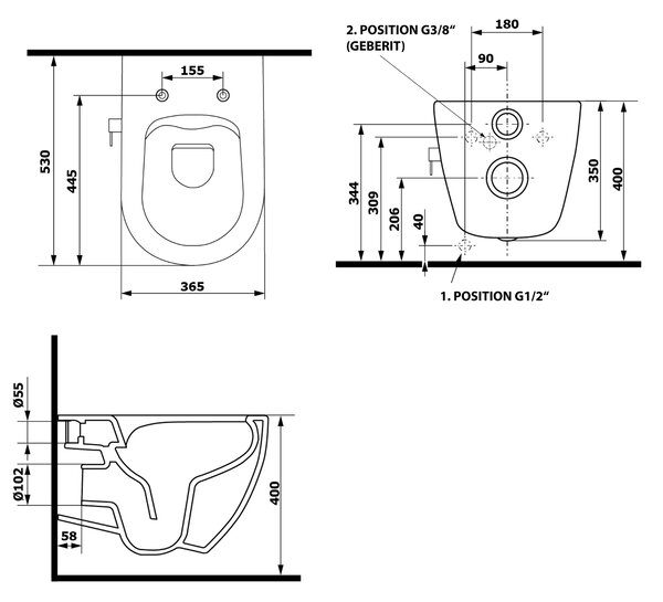 Isvea Isvea, vas WC suspendat INFINITY Rimless, robinet integrat si spray bideu 36,5x53 cm, alb, 10NFS1001I
