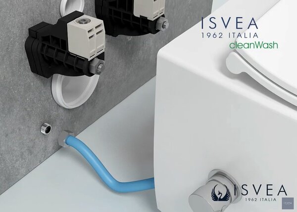Isvea Isvea, vas WC suspendat INFINITY Rimless, robinet integrat si spray bideu 36,5x53 cm, alb, 10NFS1001I