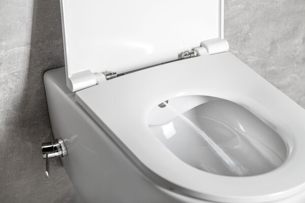 Isvea Isvea, vas WC suspendat INFINITY Rimless, robinet integrat si spray bideu 36,5x53 cm, alb, 10NFS1001I