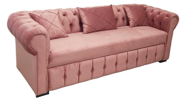 Canapea extensibila CHESTER, 230 cm L, Roz Pudra, Pluș