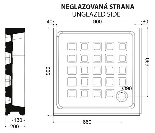 Kerasan Kerasan, cadă de duș din ceramică RETRO, pătrată 90x90x20cm, 133801