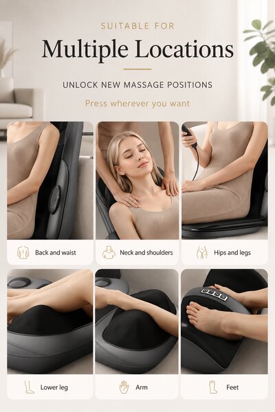 Saltea masaj corp intreg 5-in-1 cu role Shiatsu, vibratii si incalzire