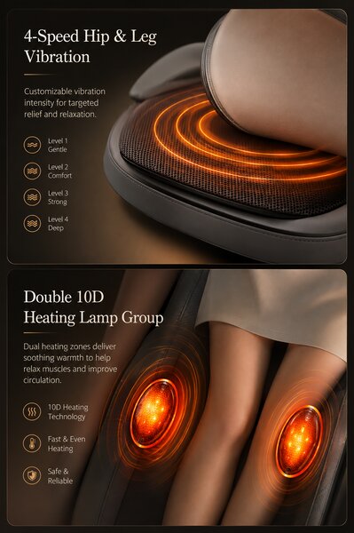 Saltea masaj corp intreg 5-in-1 cu role Shiatsu, vibratii si incalzire