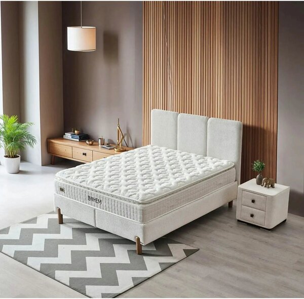 Set pat cu saltea BOHEM 140x200, stofa crem - Gloria G0001, cu somiera
