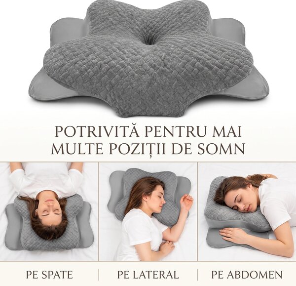Perna cervicala ortopedica memory foam, husa Tencel, Gri