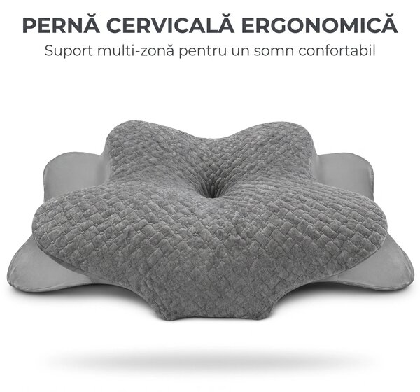 Perna cervicala ortopedica memory foam, husa Tencel, Gri