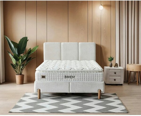 Set pat cu saltea BOHEM 140x200, stofa crem - Gloria G0001, cu somiera