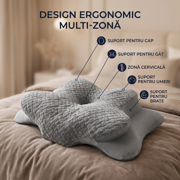 Perna cervicala ortopedica memory foam, husa Tencel, Gri