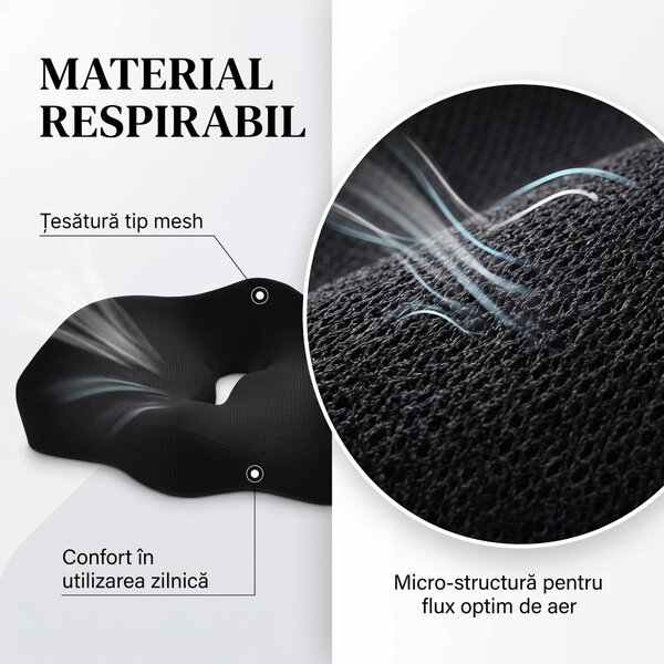 Perna ortopedica sezut memory foam cu gel si orificii de ventilatie, f