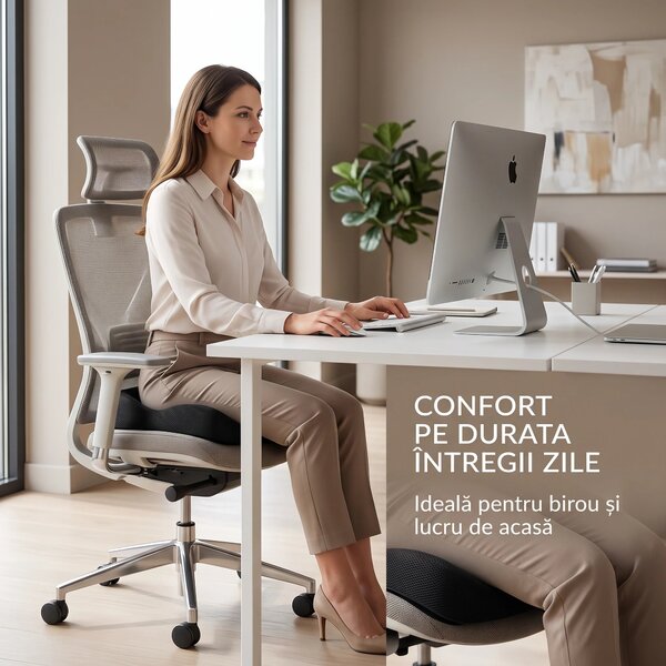 Perna ortopedica sezut memory foam cu gel si orificii de ventilatie, f