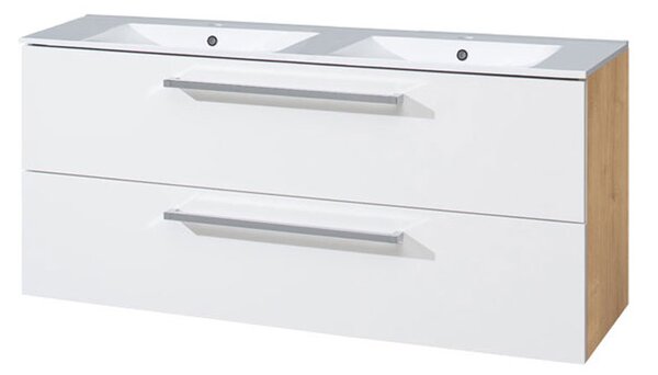 Mereo Mereo, Bino, dulap baie cu chiuveta ceramica 121 cm, alb, stejar, MER-CN673