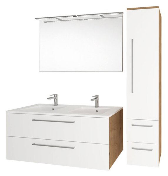 Mereo Mereo, Bino, dulap baie cu chiuveta ceramica 101 cm, alb, stejar, MER-CN662