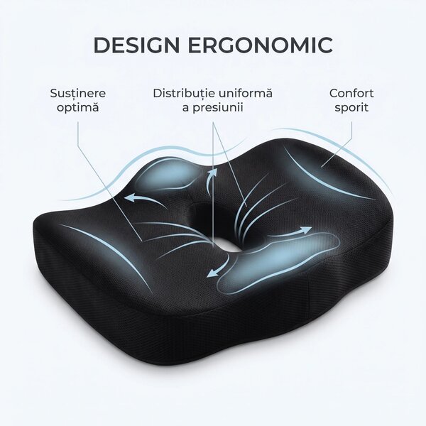 Perna ortopedica sezut memory foam cu gel si orificii de ventilatie, f