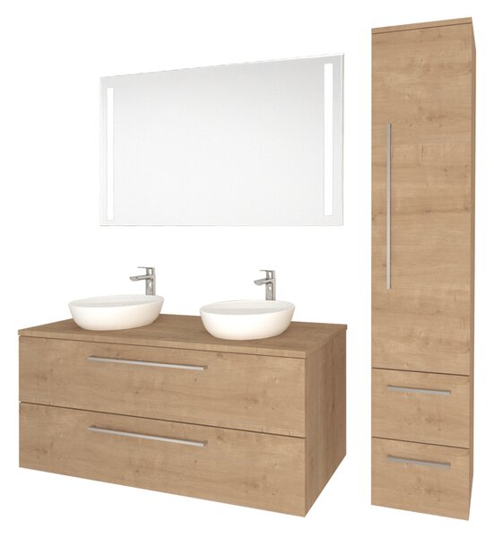 Mereo Mereo, Bino, dulap baie cu chiuveta ceramica 121 cm, alb, stejar, MER-CN623