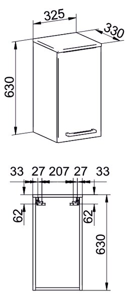 Mereo Mereo, dulap de baie superior Bino, 63 cm, dreapta, alb, alb/stejar, MER-CN666