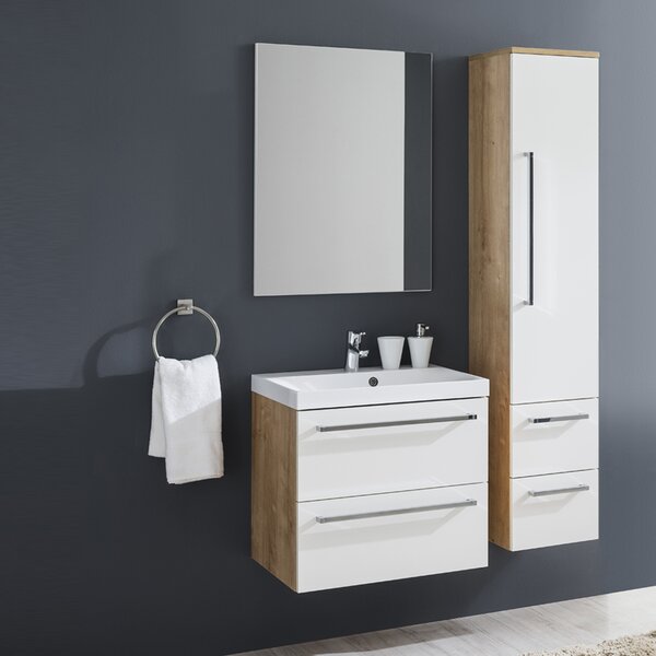 Mereo Mereo, Bino, dulap baie cu chiuveta ceramica 101 cm, alb, stejar, MER-CN662
