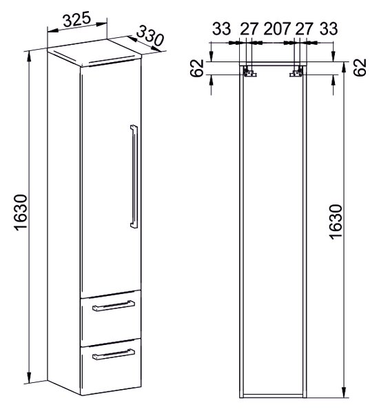 Mereo Mereo, Bino, dulap baie 163 cm înălțime, deschidere stânga, alb, alb/stejar, MER-CN667