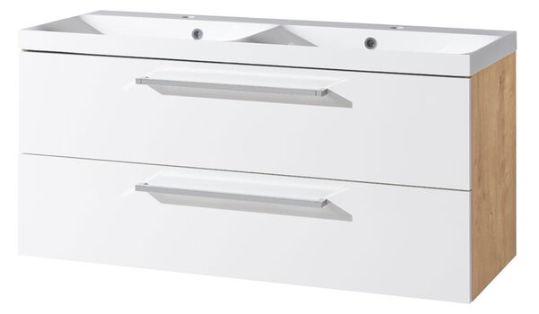 Mereo Mereo, Bino, dulap de baie din marmură turnată 121 cm, alb, stejar, MER-CN673M