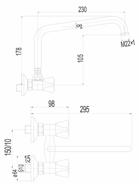 Mereo Mereo, Baterie pentru chiuveta montata pe perete, Kasia, cu brat in U tubular ø 18 mm - 230 mm, crom, MER-CBS30104