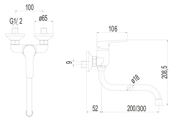 Mereo Mereo, Baterie pentru chiuveta montata pe perete, Zuna, cu brat tubular ø 18 mm - 200 mm, crom, MER-CB30101Z