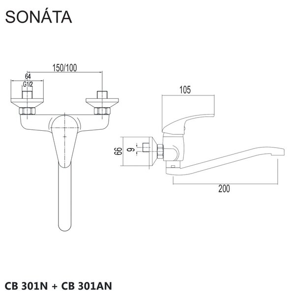 Mereo Mereo, Baterie pentru chiuvetă, Sonata, cu braț plat curbat 200 mm, crom, MER-CB301N