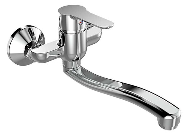 Mereo Mereo, Baterie pentru chiuvetă de perete, Zuna, cu braț plat curbat 200 mm, crom, MER-CB301AZ
