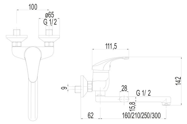 Mereo Mereo, Baterie chiuvetă, Sonata, cu braț plat drept 160 mm, crom, MER-CB302A02N