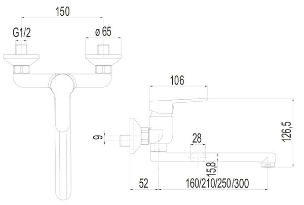 Mereo Mereo, Baterie pentru chiuvetă de perete, Zuna, cu braț plat drept 160 mm, crom, MER-CB302A02Z