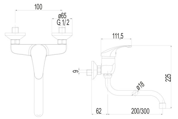 Mereo Mereo, Robinet de perete pentru chiuveta, Sonata, cu brat tubular dia. 18 mm - 200 mm, crom, MER-CB301A01N