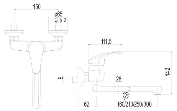 Mereo Mereo, Baterie pentru chiuvetă, Sonata, cu braț plat drept 160 mm, crom, MER-CB30202N