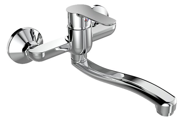 Mereo Mereo, Baterie pentru chiuvetă de perete, Zuna, cu braț plat curbat 200 mm, crom, MER-CB301Z