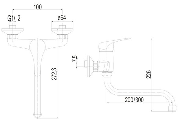 Mereo Mereo, Baterie de perete pentru chiuveta, Liliac, cu brat tubular dia. 18 mm - 200 mm, crom, MER-CBEE301A01