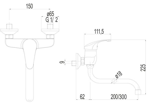 Mereo Mereo, Baterie de perete pentru chiuveta, Sonata, cu brat tubular dia. 18 mm - 200 mm, crom, MER-CB30101N
