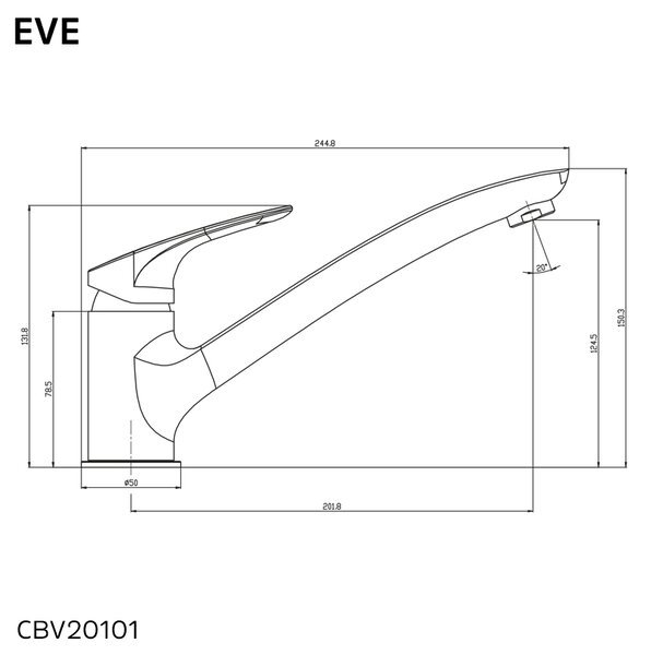 Mereo Mereo, Baterie chiuveta, Eve, cu brat plat 210 mm, crom, MER-CBV20101