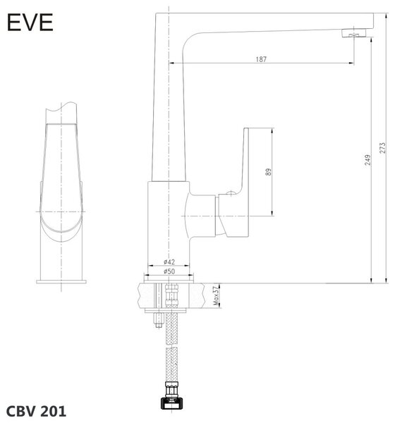 Mereo Mereo, baterie chiuveta, Eve, cu brat plat deasupra manetei, inaltime 273 mm, crom, MER-CBV201