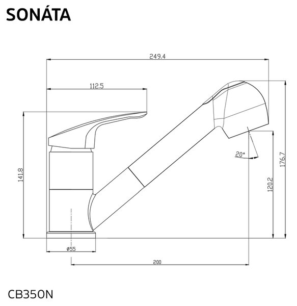 Mereo Mereo, Baterie pentru chiuveta, Sonata, cu dus extensibil, crom, MER-CB350N