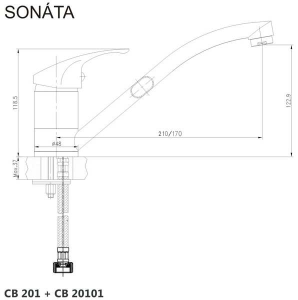 Mereo Mereo, Baterie chiuveta, Sonata, cu brat plat 170 mm, crom, MER-CB20101N
