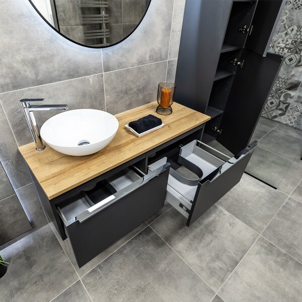 Mereo, Mereo Mailo, mobilier baie cu lavoar ceramic 81 cm, stejar Riviera, mâner cromat, MER-CN521