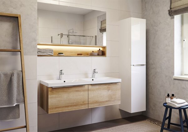 Mereo, Mereo Mailo, mobilier baie cu lavoar ceramic 81 cm, stejar Riviera, mâner cromat, MER-CN521