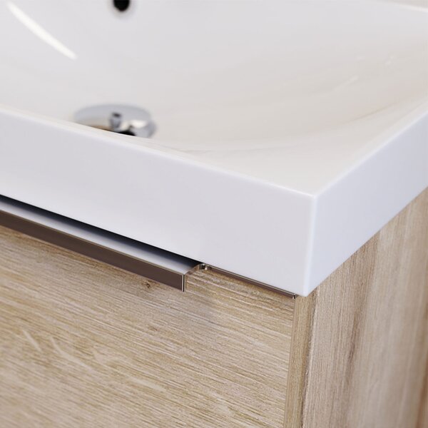 Mereo, Mereo Mailo, mobilier baie cu lavoar ceramic 81 cm, stejar Riviera, mâner cromat, MER-CN521